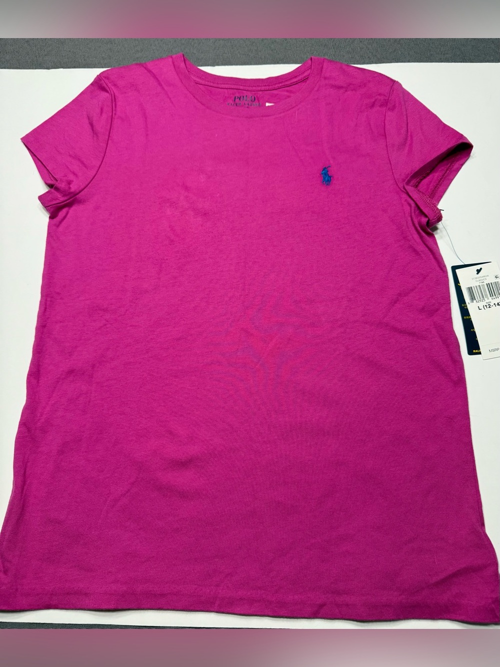 New Polo Ralph Lauren Pink Crewneck Tee with Pony Logo Girls Large